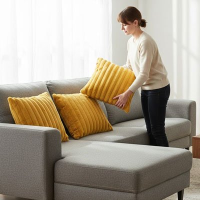 housse coussin peluche jaune