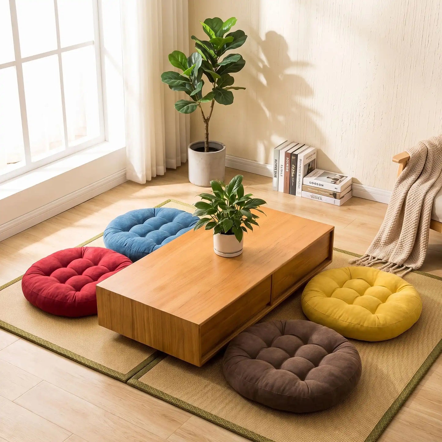 table basse pot de fleurs coussin de sol avant arrière