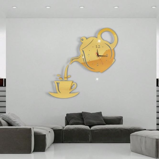 Horloge Murale - CupTeapotWallClock™- Doré