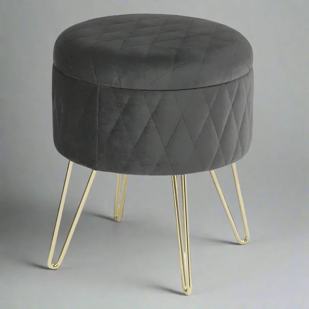 Tabouret Velours - VelvetRoundPuff™ - Gris Foncé