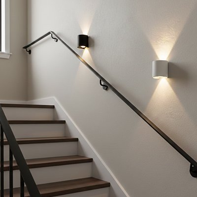 Applique murale noire  blanche dans escalier