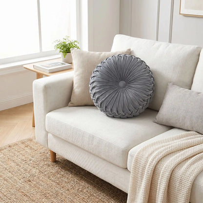 coussin canapé rond gris plissé