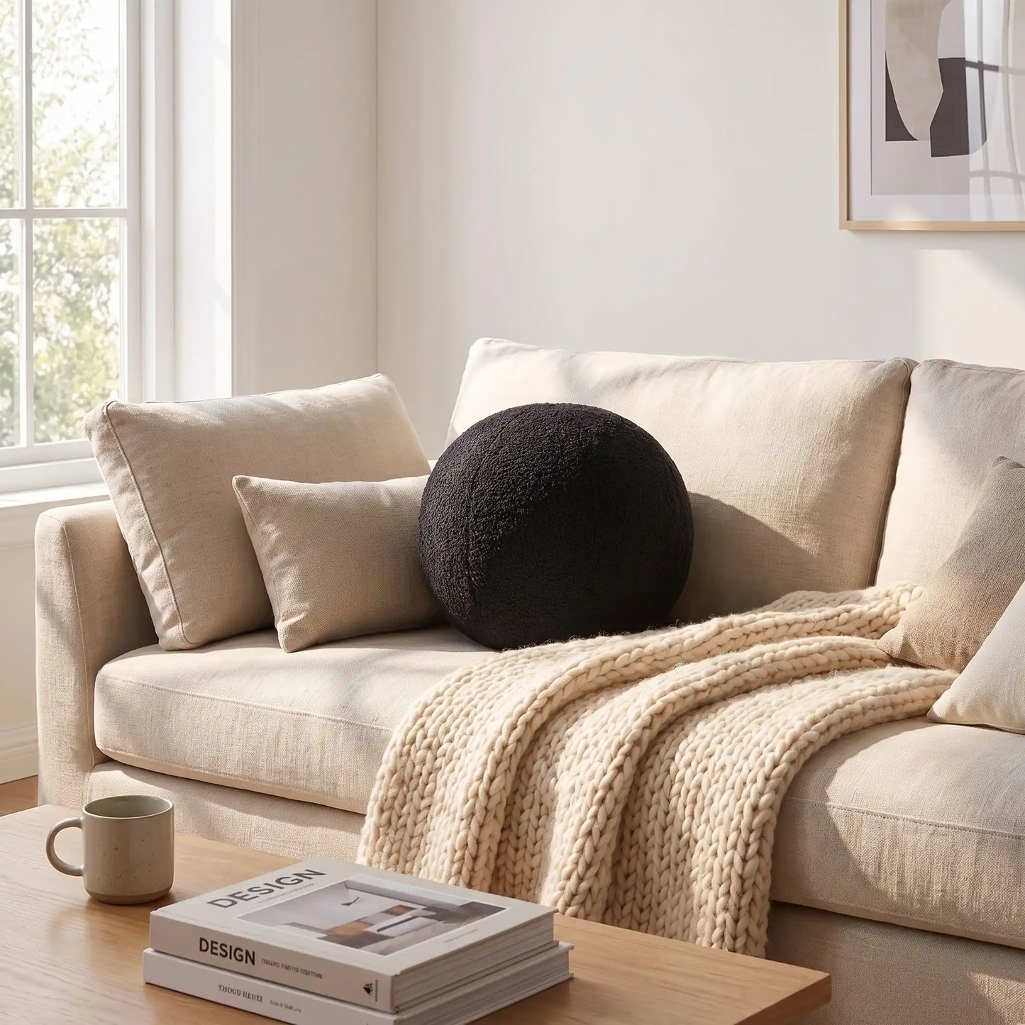 coussin canapé rond noir nordique