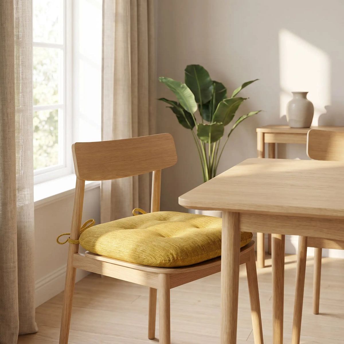 coussin de chaise jaune sur une chaise