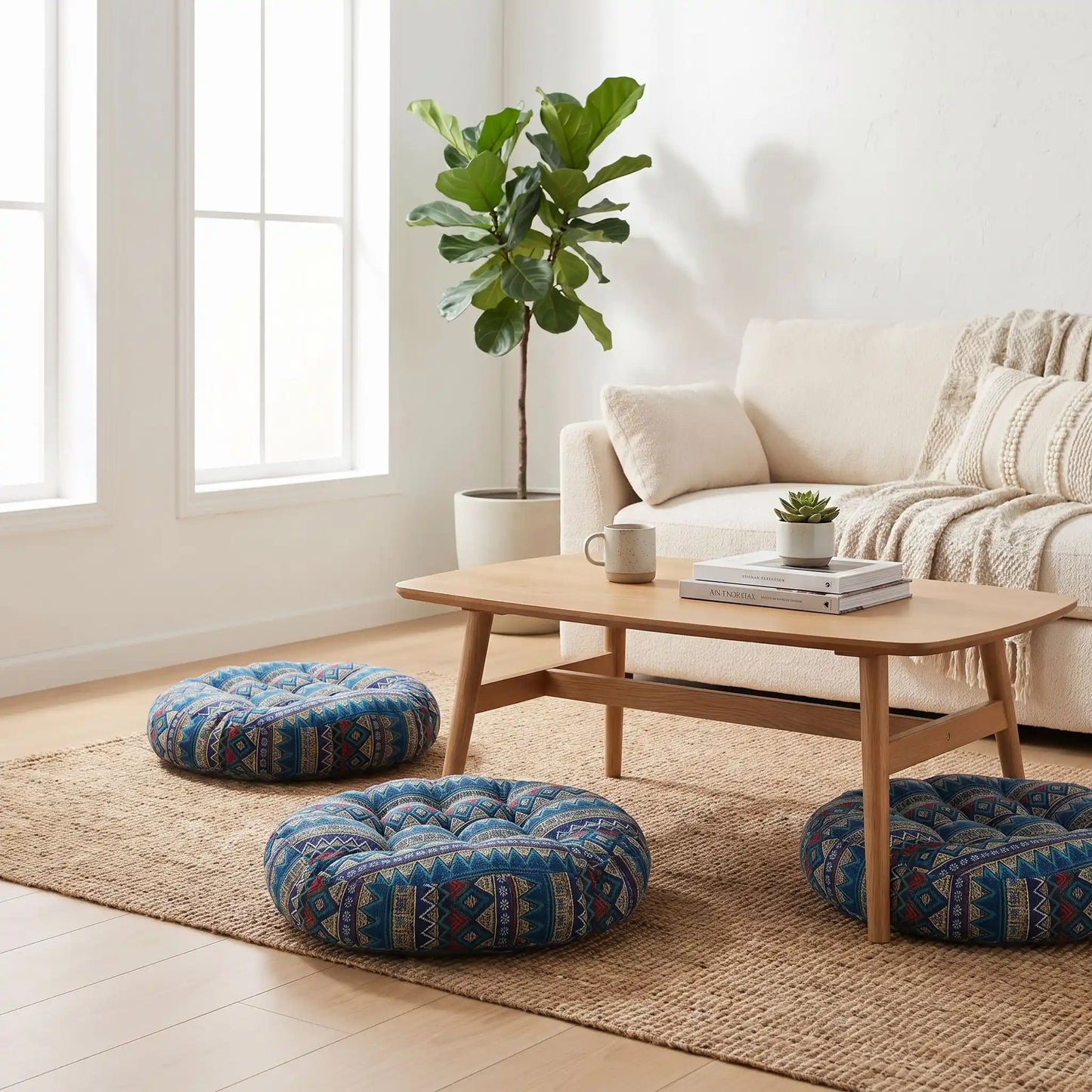 coussin de sol avec table basse