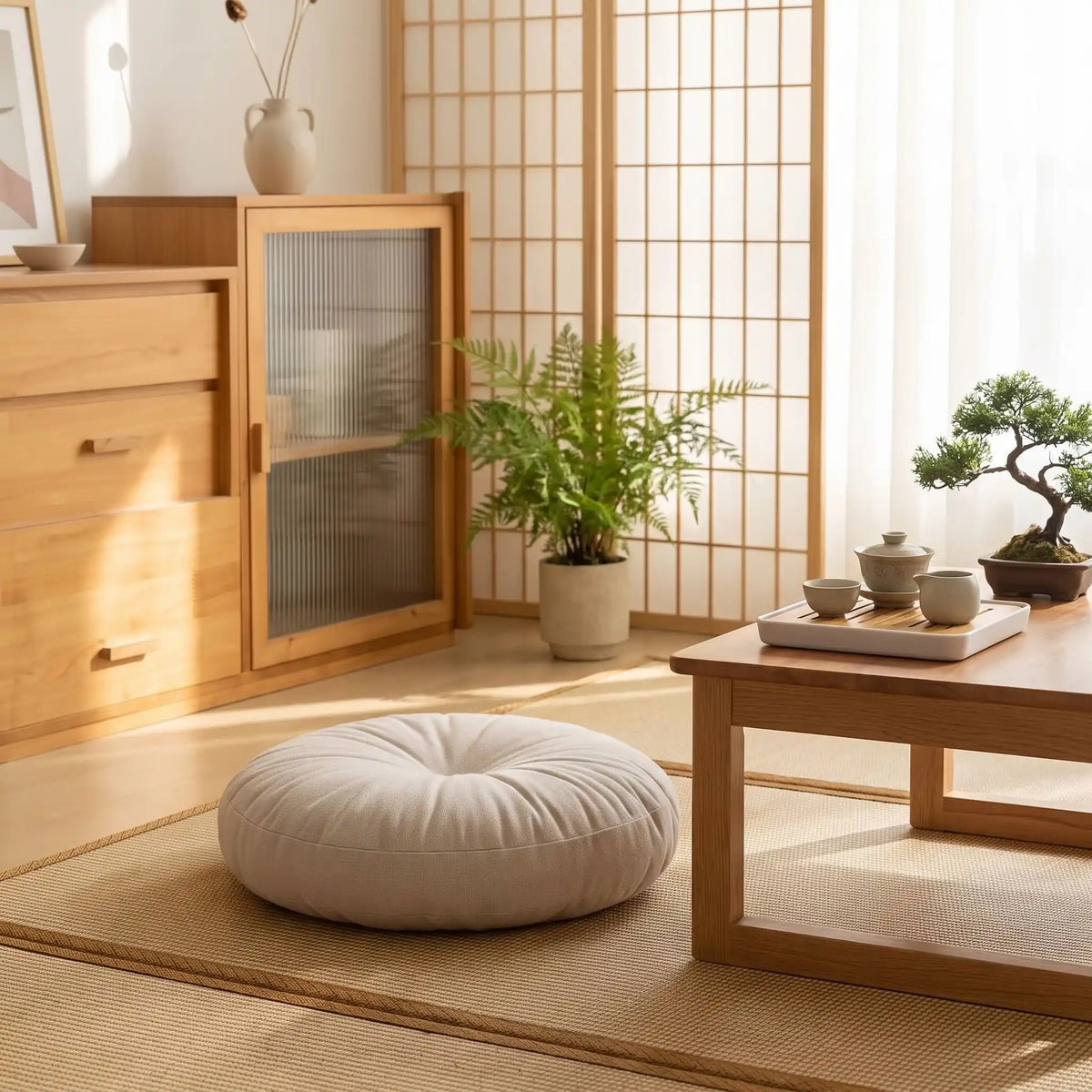coussin de sol rond blanc moelleux