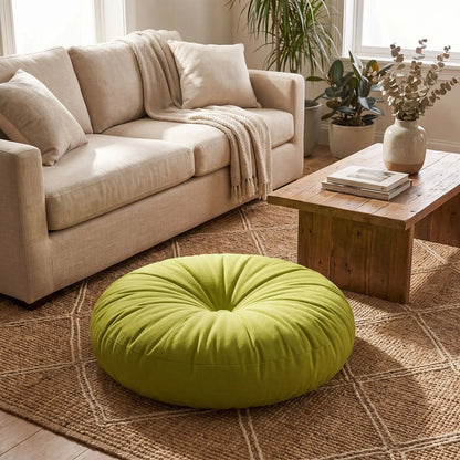 coussin de sol rond chenille vert