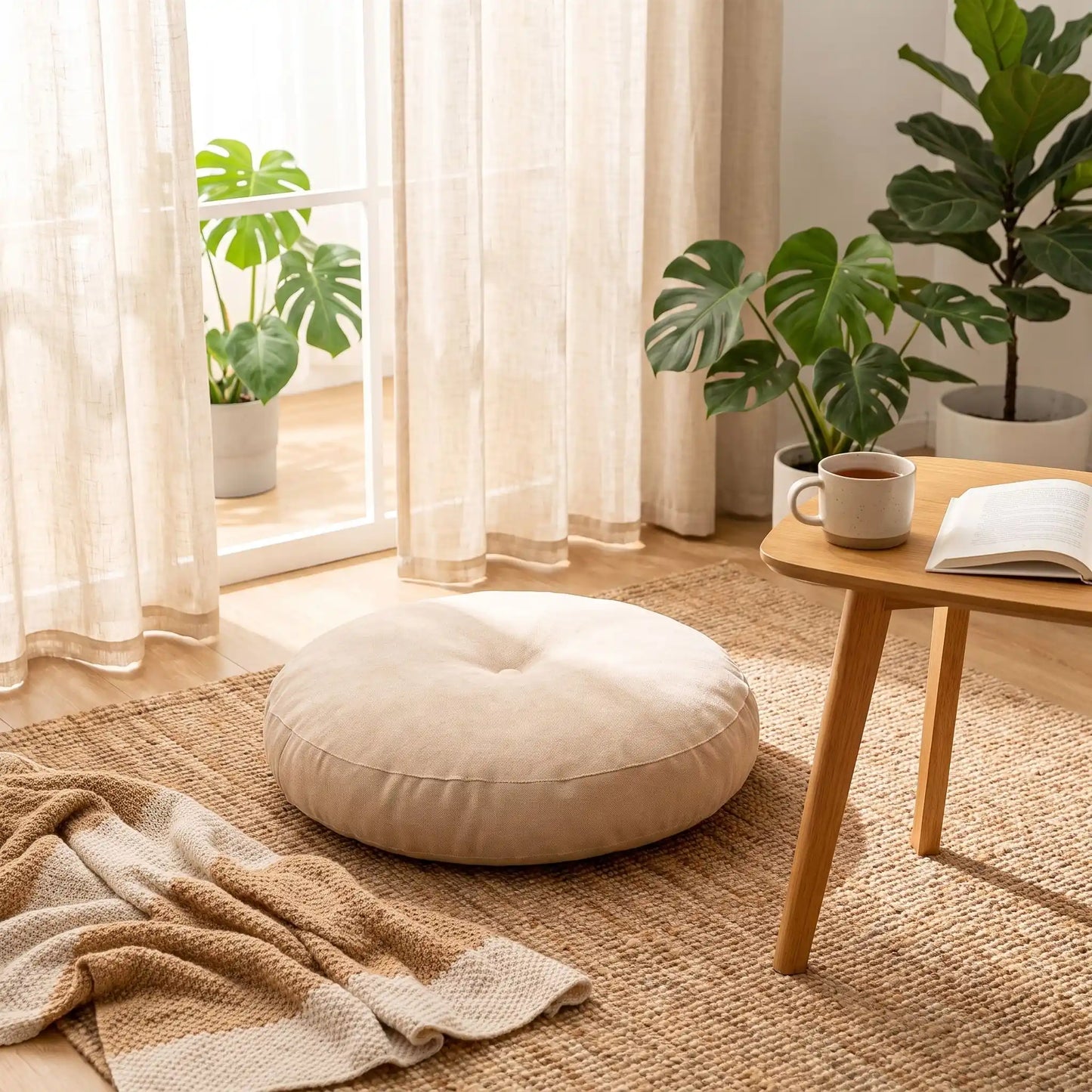 coussin de sol rond crème
