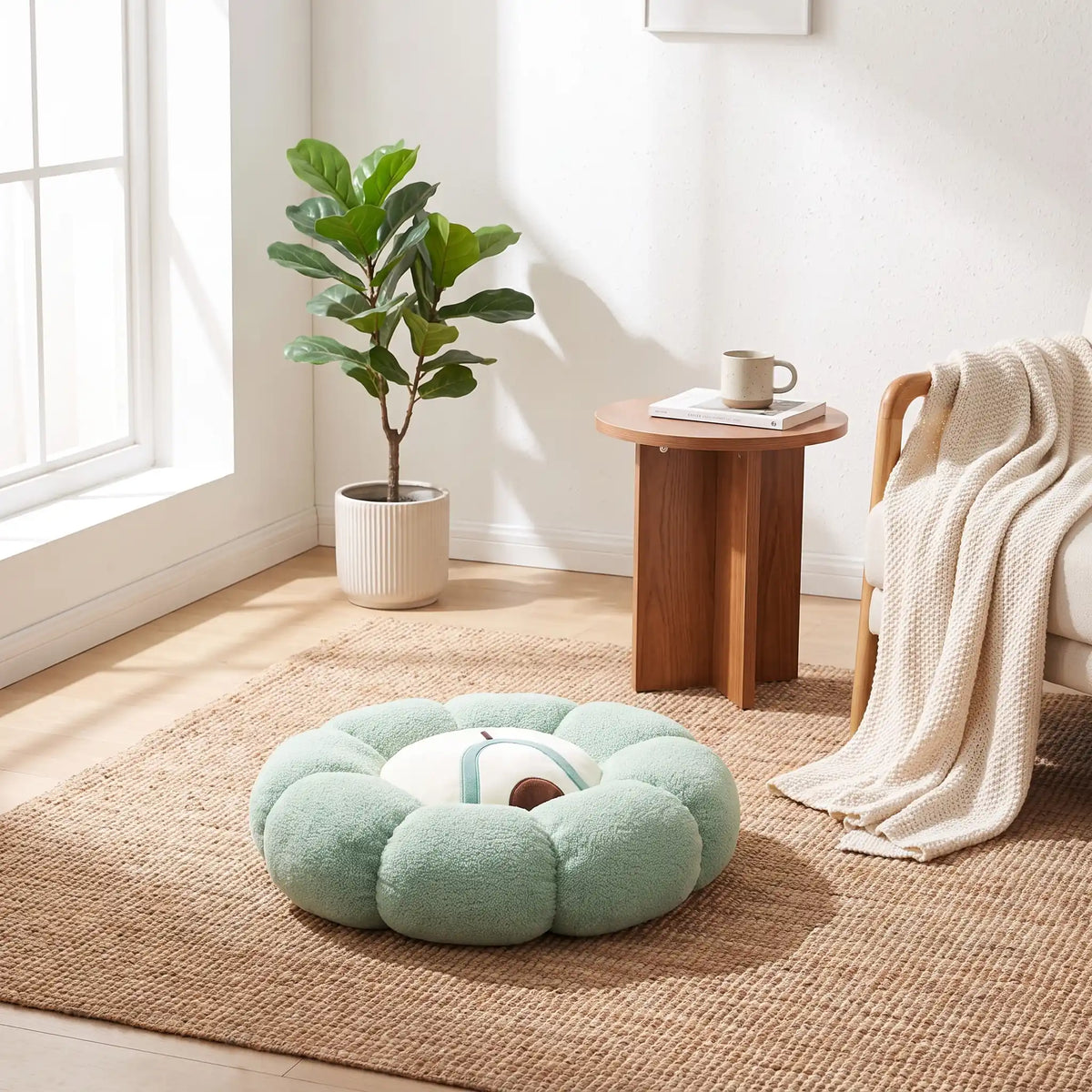 coussin de sol rond vert menthe pastel
