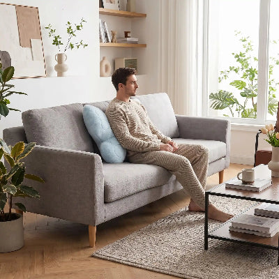 coussins décoratifs pour salon bleu dans un canapé