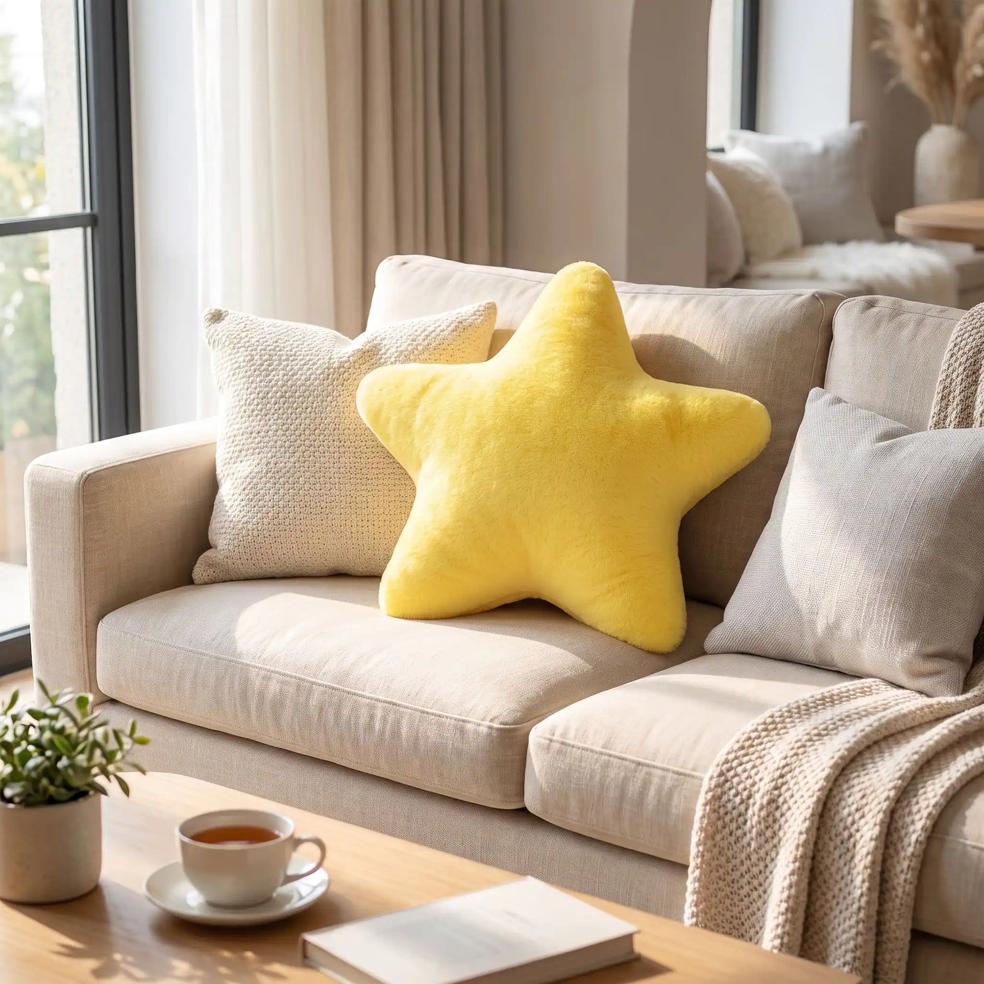 coussins décoratifs pour salon jaune avec autres coussins
