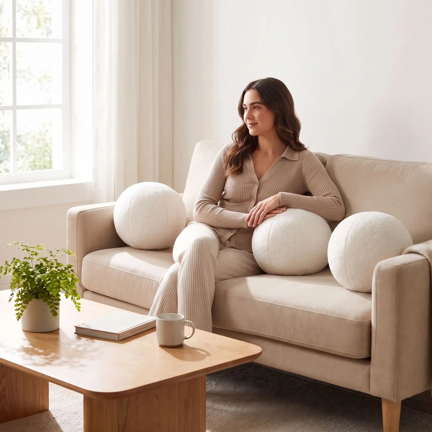 dame confortable avec coussin canapé