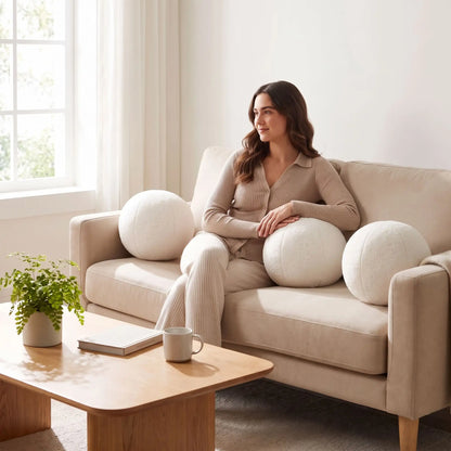 dame confortable avec coussin canapé