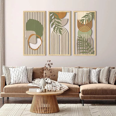 décoration murale bois trois ensemble fond beige