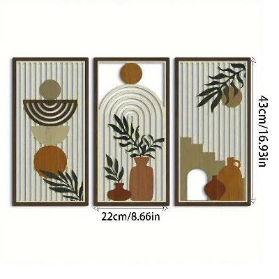 décoration murale bois trois ensemble fond gris