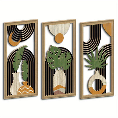 décoration murale trois pièces rectangulaires bois design