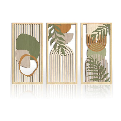 décorations murales fond beige en bois trois ensemble décoratif