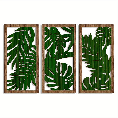 ensemble de décoration murale trois pièces rectangulaires au feuillage