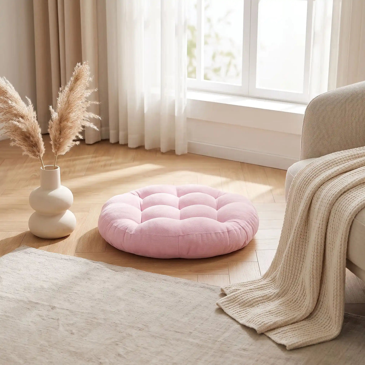 gros coussin de sol rose