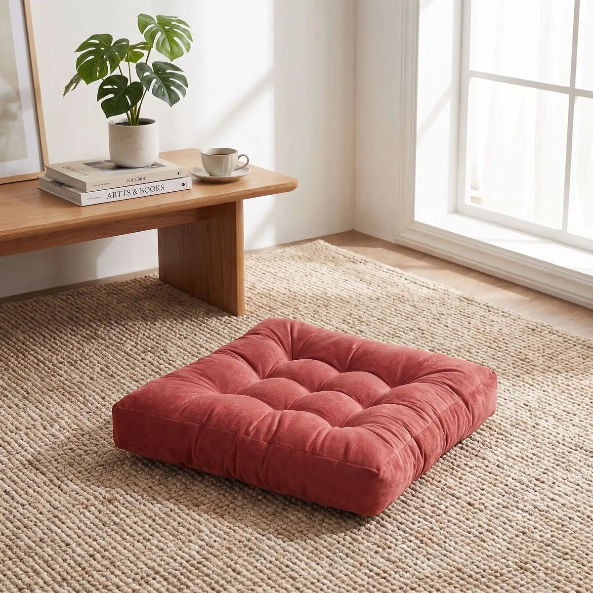 gros coussin de sol rouge rose