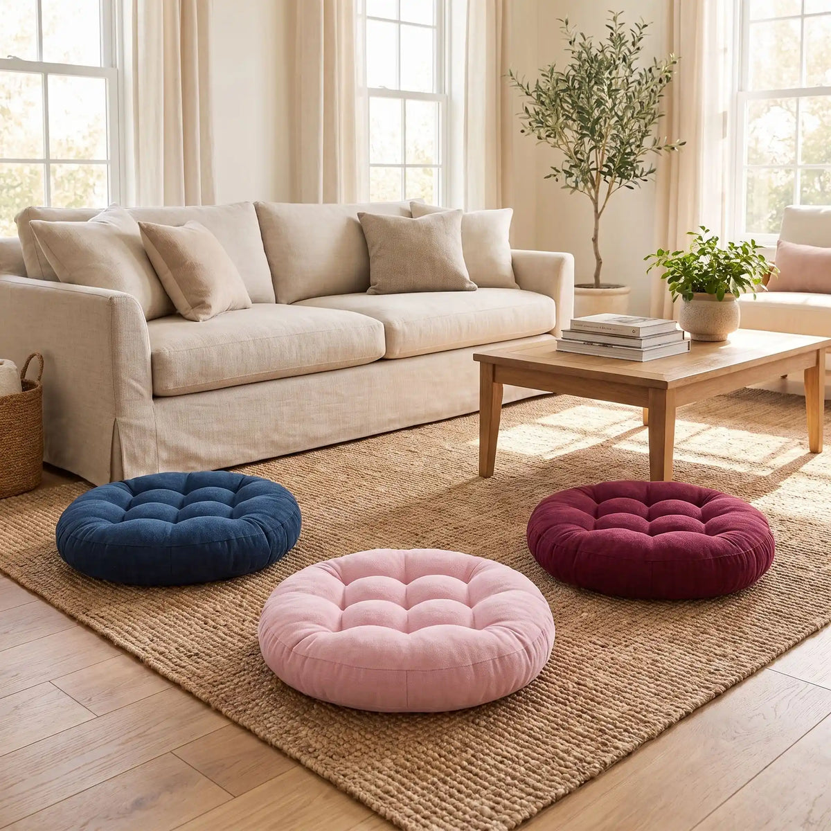 gros coussin de sol sur tapis