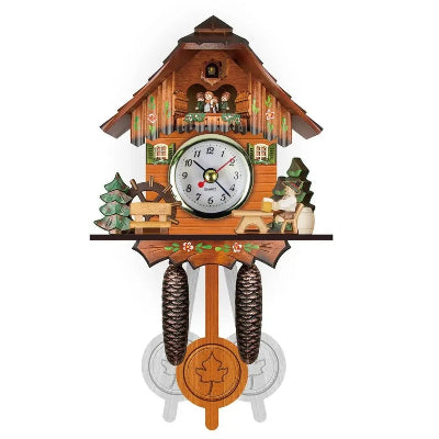 horloge coucou  bois brun clair blanc design paillote 