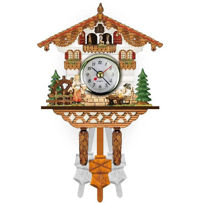 horloge coucou  bois forme paillote blanche marron claire rouge chaleureuse