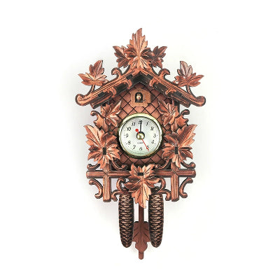 horloge coucou en bois feuilles