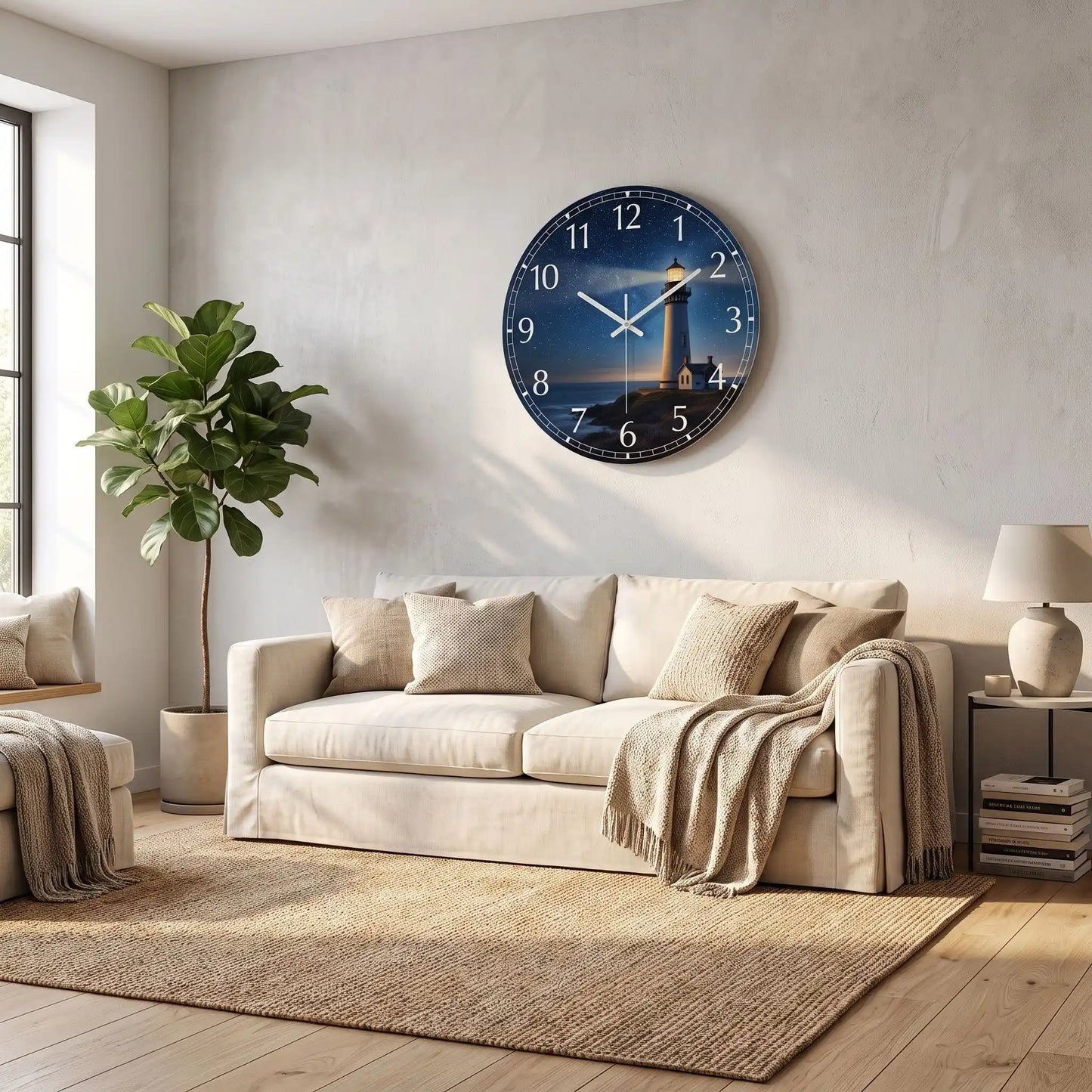 horloge murale design au mur du  salon