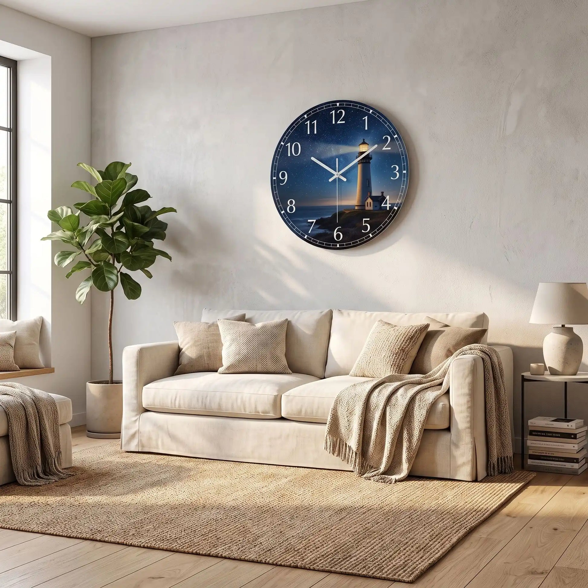 horloge murale design au mur du  salon