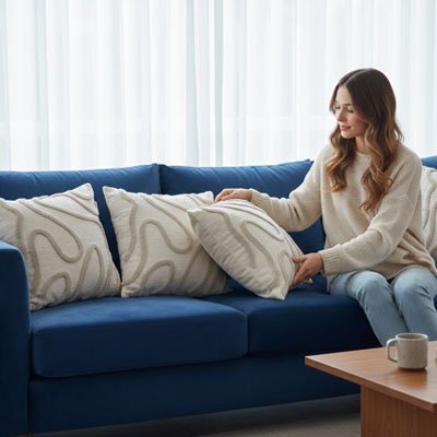 housse  coussin beige dans canapé