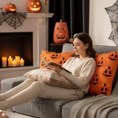 housse coussin citrouille orange