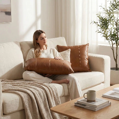 housse coussin en cuir confortable