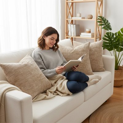 housse coussin en lin beige