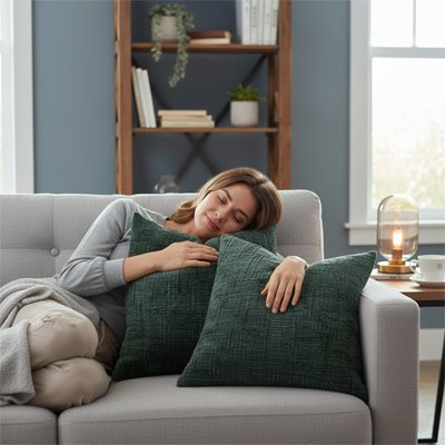 housse coussin en lin vert