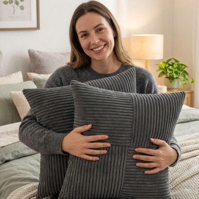 housse  coussin  gris aux raillures