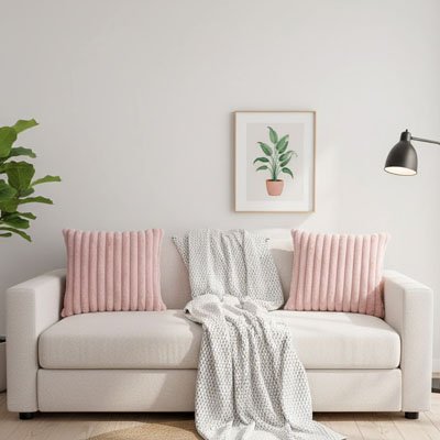 housse coussin  rose clair peluche velouté