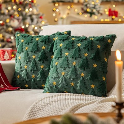 housse coussin tricot vert avec étoile