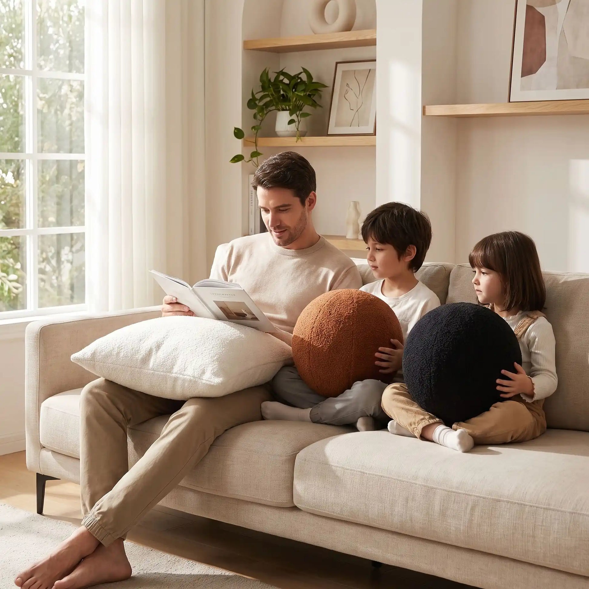 les enfants dans le canapé chacun avec un coussin canape