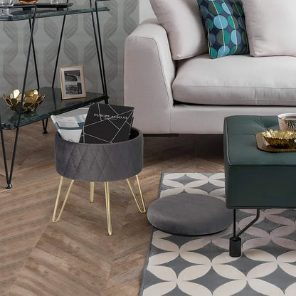 Tabouret Velours - VelvetRoundPuff™ - Gris Foncé